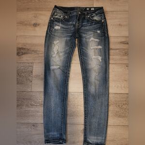 Miss Me Jeans Signature Skinny Women's 28 Distressed Denim Embellished Pockets